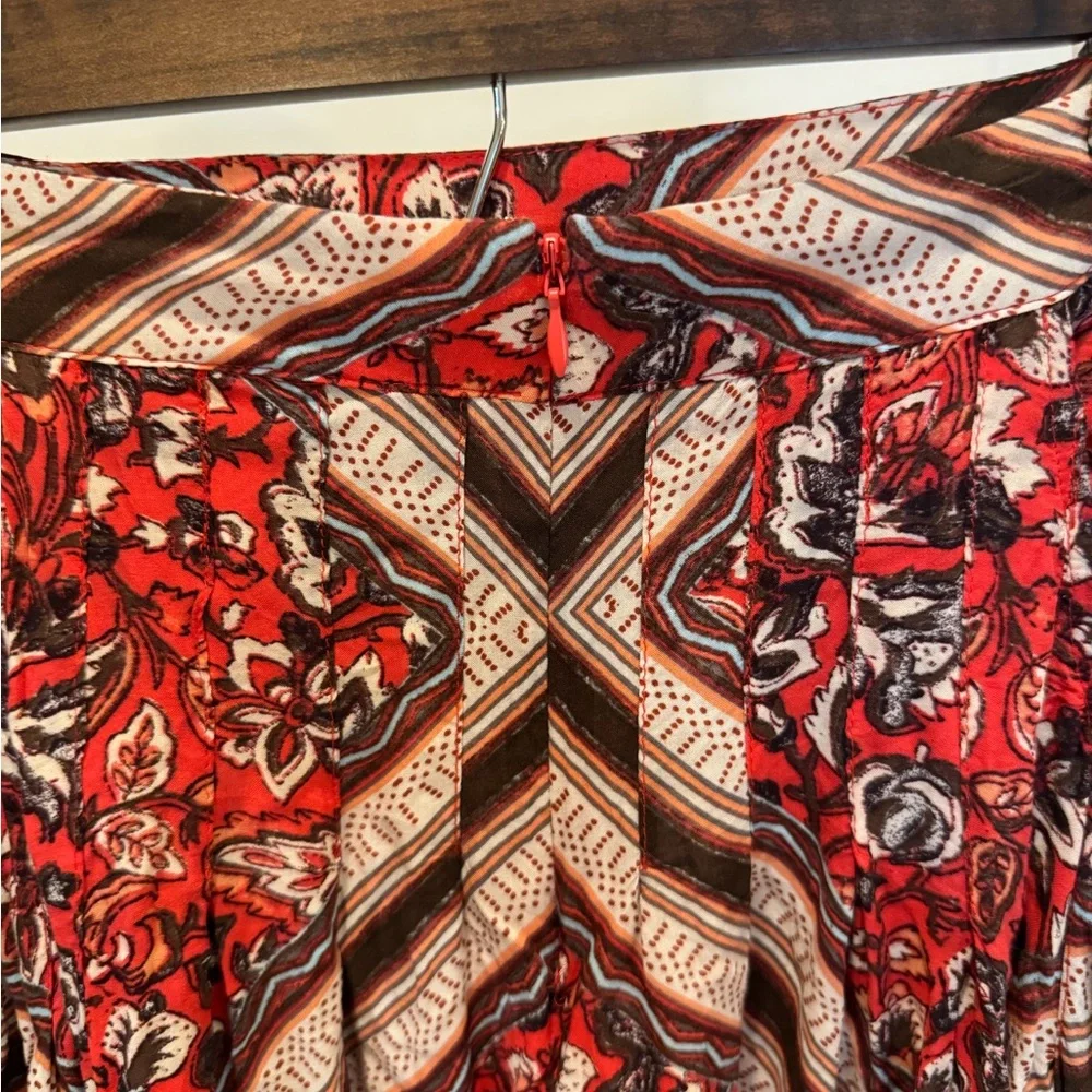 Free People Red and Cream Asymmetrical Patchwork Midi Skirt - Picture 3 of 5